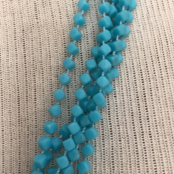 Vintage Blue Acrylic Square Beaded Muti Strand Necklace - Picture 10 of 14